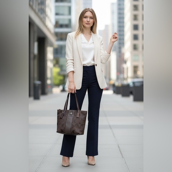 Coach Chocolate Brown Signature Stripe Tote F25771 - Picture 3 of 9